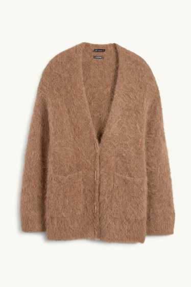 Femei - Cardigan tricotat - amestec de alpaca - maro