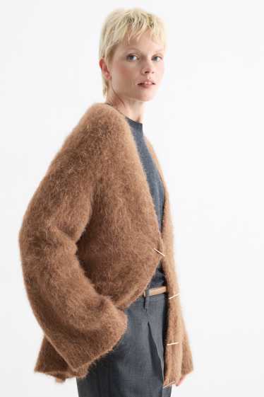 Femei - Cardigan tricotat - amestec de alpaca - maro