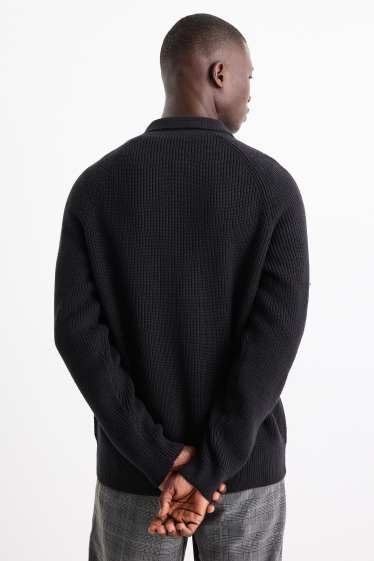 Uomo - Cardigan - a coste - blu scuro