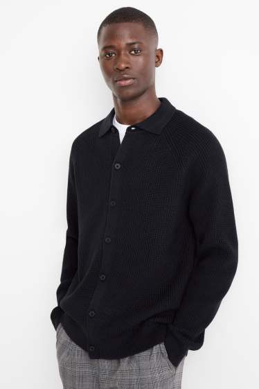 Uomo - Cardigan - a coste - blu scuro