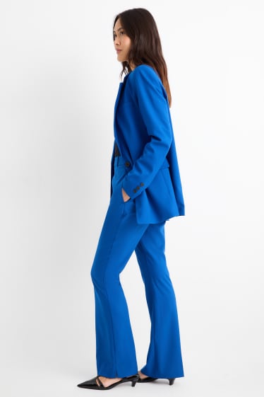 Women - Business trousers - high waist - relaxed fit - textured - blue