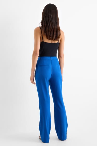 Women - Business trousers - high waist - relaxed fit - textured - blue