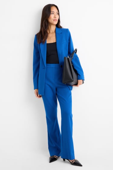 Women - Business trousers - high waist - relaxed fit - textured - blue
