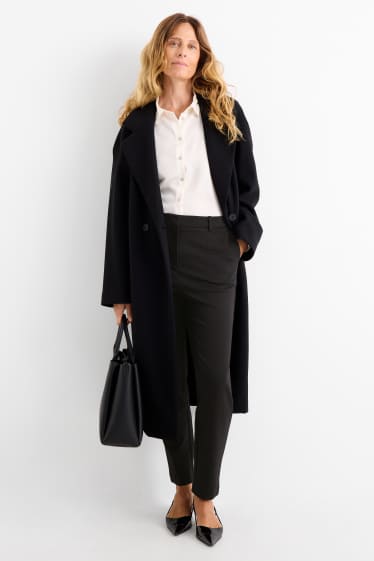 Women - Cloth trousers - high waist - tapered fit - black