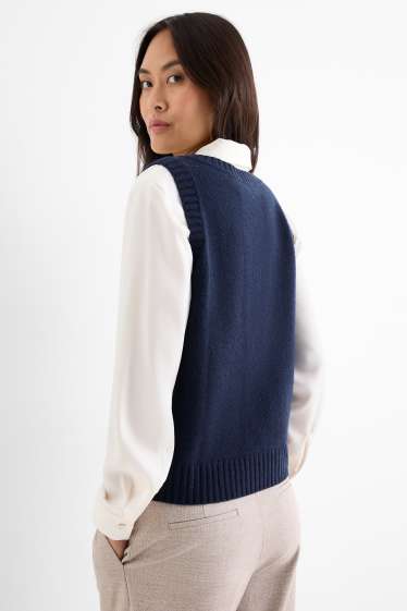 Dames - Spencer, deels van kasjmier - wolmix - donkerblauw