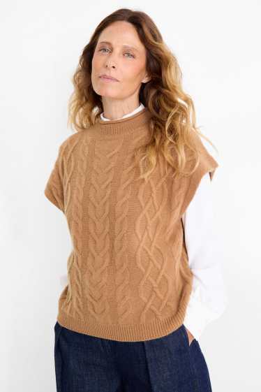 Donna - Maglione con cashmere - maniche corte - misto lana - marrone chiaro