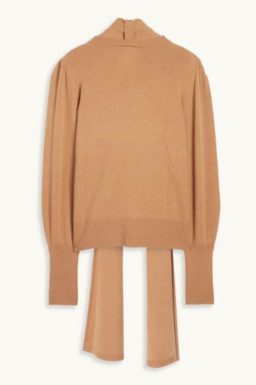 Donna - Set - maglione e sciarpa con cashmere - misto lana - marrone chiaro