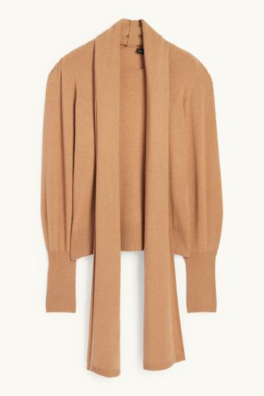 Donna - Set - maglione e sciarpa con cashmere - misto lana - marrone chiaro