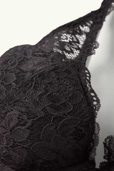 Dames - BH met beugels - PLUNGE - voorgevormd - zwart