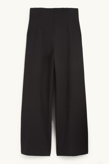 Dámské - Žerzejové kalhoty s páskem - high waist - wide leg - černá