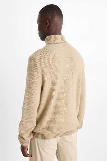 Hommes - Pull à col roulé - texturé - beige