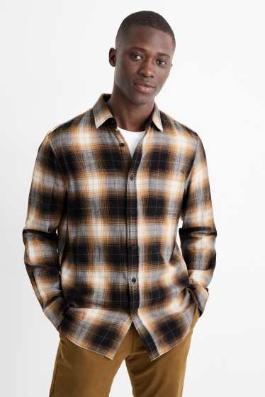 Hommes - Chemise - regular fit - col kent - à carreaux - marron clair