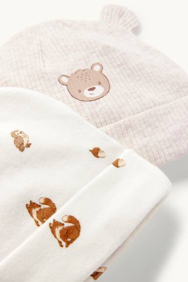 Unisexe - Lot de 2 - animaux de la forêt - beanies pour bébé - blanc crème