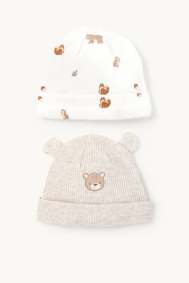 Unisexe - Lot de 2 - animaux de la forêt - beanies pour bébé - blanc crème