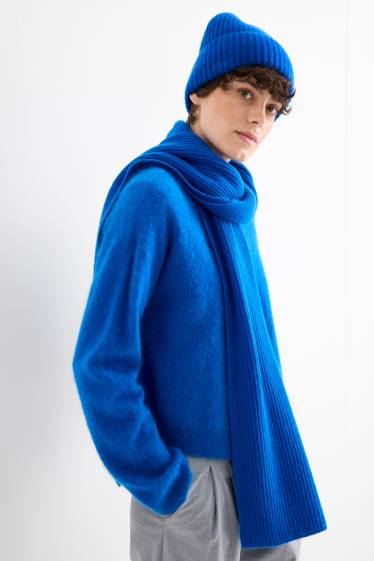 Dames - Sjaal van kasjmier - geribd - blauw