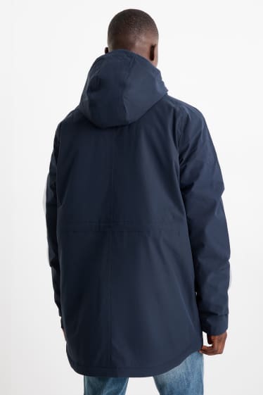 Uomo - Parka antipioggia con cappuccio - imbottito - impermeabile - blu scuro