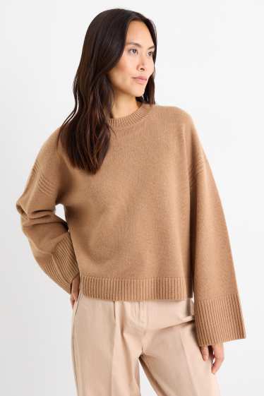 Femmes - Pull en cachemire mélangé - laine mélangée - marron clair