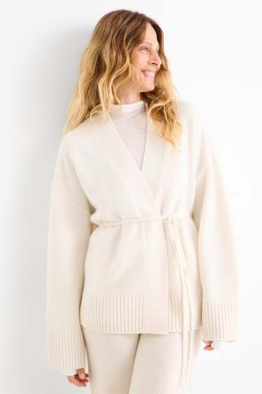 Femmes - Gilet en maille avec teneur en cachemire - laine mélangée - blanc crème