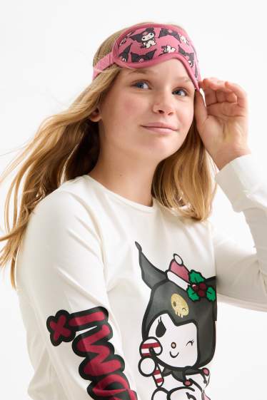 Kinder Mädchen - Kuromi - Set - Pyjama mit Flanellhose und Schlafmaske - weiß / pink