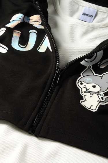 Enfants filles - Kuromi - ensemble - sweat zippé à capuche et haut - 2 pièces - noir / blanc
