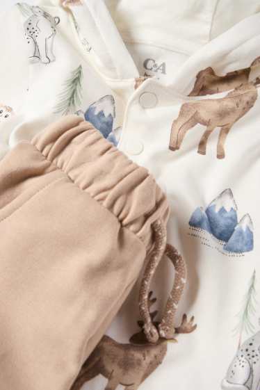 Baby: jongens - Wilde dieren - baby-outfit - 2-delig - wit / beige