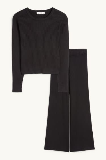 Nena - Conjunt - samarreta de màniga llarga i pantalons de punt - acanalats - 2 peces - negre