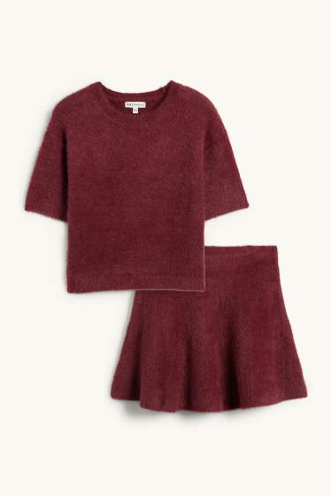 Kinder Mädchen - Set - Pullover und Rock - 2 teilig - bordeaux