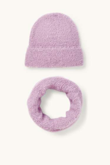 Children Girls - Set - hat and snood - 2 piece - light violet
