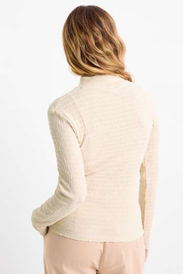 Dames - Longsleeve - regular fit - gesmokt - crème wit