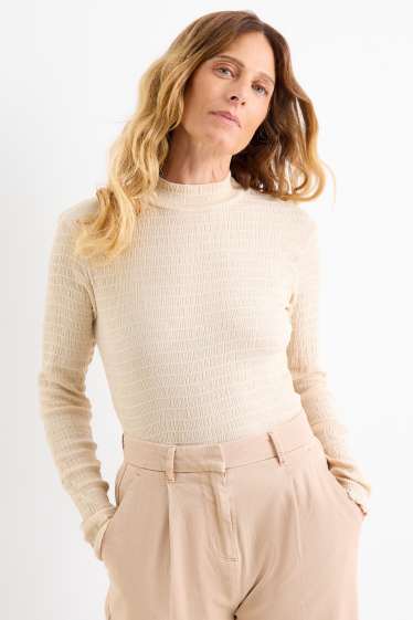 Dames - Longsleeve - regular fit - gesmokt - crème wit