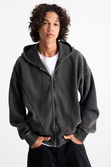 Herren - Oversized-Sweatjacke mit Kapuze - dunkelgrau