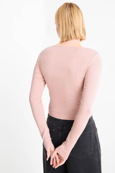 Dames - Korte longsleeve - geribd - roze