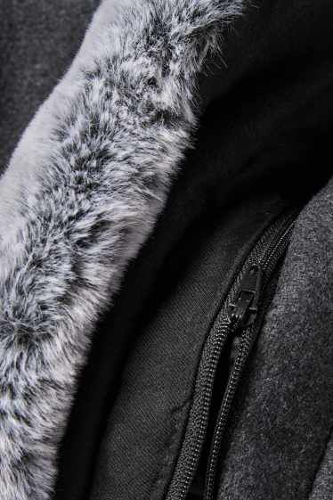 Mężczyźni - Płaszcz z obszyciem ze sztucznego futra - ciemnoszary