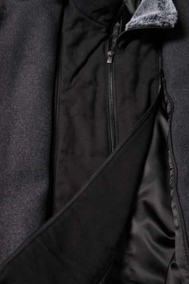 Mężczyźni - Płaszcz z obszyciem ze sztucznego futra - ciemnoszary