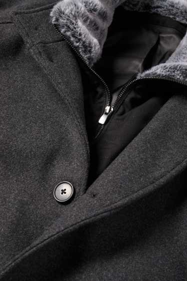 Mężczyźni - Płaszcz z obszyciem ze sztucznego futra - ciemnoszary