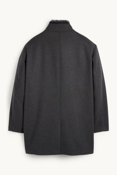 Mężczyźni - Płaszcz z obszyciem ze sztucznego futra - ciemnoszary