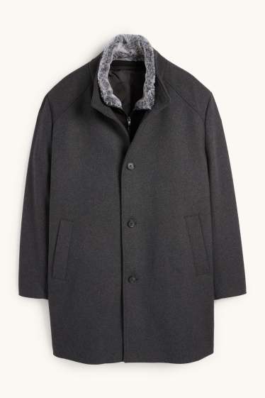 Mężczyźni - Płaszcz z obszyciem ze sztucznego futra - ciemnoszary