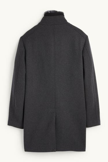 Heren - Mantel met imitatiebontrandje - zwart