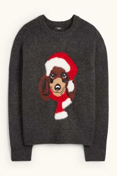 Women - Christmas jumper - sausage dog - dark gray