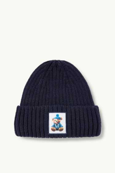 Copii - Băieți - Ursuleț de pluș - căciulă - reiată - albastru închis