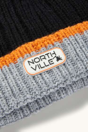 Kinderen: jongens - Skimuts - geribd - zwart / grijs