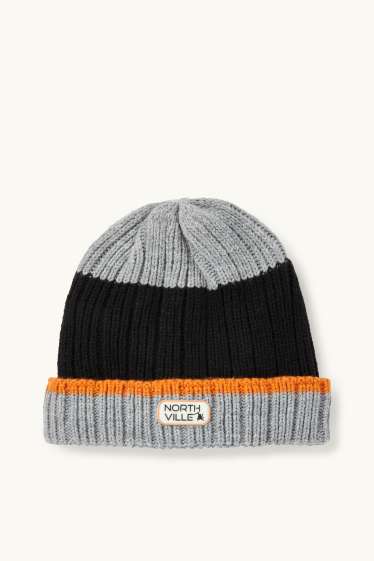 Kinderen: jongens - Skimuts - geribd - zwart / grijs