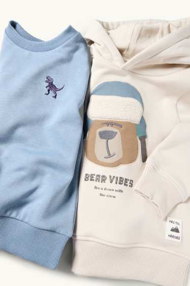 Niños - Pack de 2 - oso y dinosaurio - sudadera con capucha y sudadera sin capucha - azul / beis