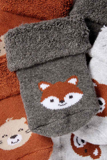 Unisexe - Lot de 3 paires - animaux sauvages - chaussettes nouveau-né à motif - gris / marron
