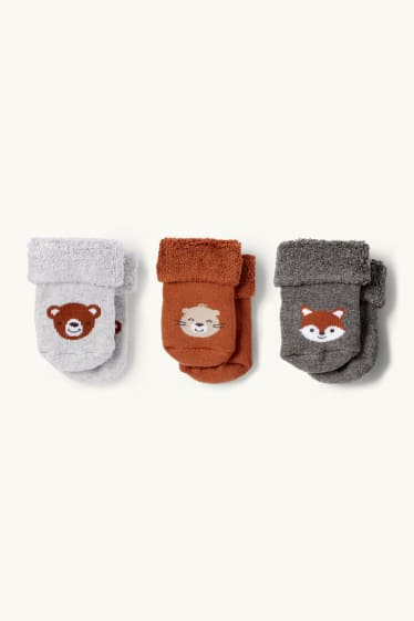 Unisexe - Lot de 3 paires - animaux sauvages - chaussettes nouveau-né à motif - gris / marron