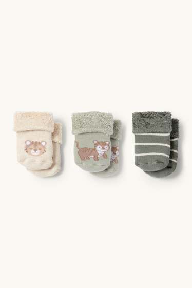 Bébés garçons - Lot de 3 paires - tigres - chaussettes nouveau-né à motif - hiver - gris / beige