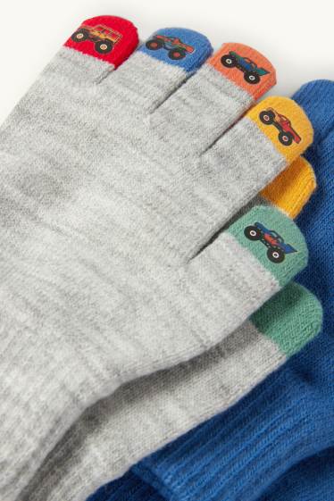 Kinderen: jongens - Set van 2 paar - truck - handschoenen - lichtgrijs