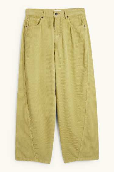 Damen - Cordhose - Mid Waist - Barrel Leg - hellgrün