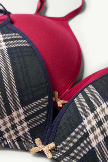 Kinderen: meisjes - Set van 2 - BH zonder beugels - voorgevormd - donkerrood