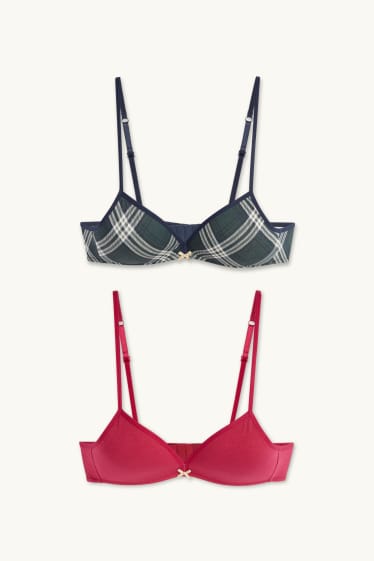 Kinderen: meisjes - Set van 2 - BH zonder beugels - voorgevormd - donkerrood